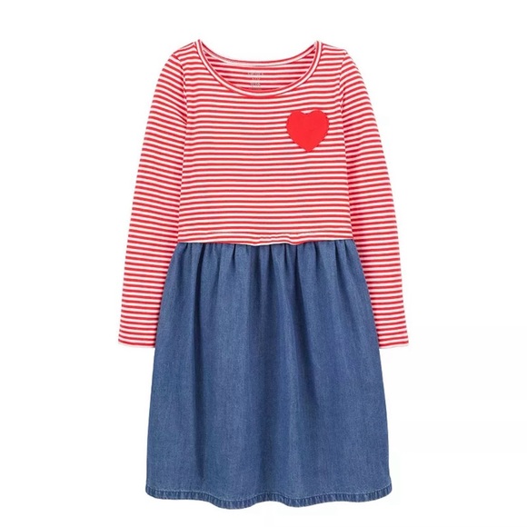 NWOT Carters Valentine Striped Chambray Dress - Picture 1 of 9